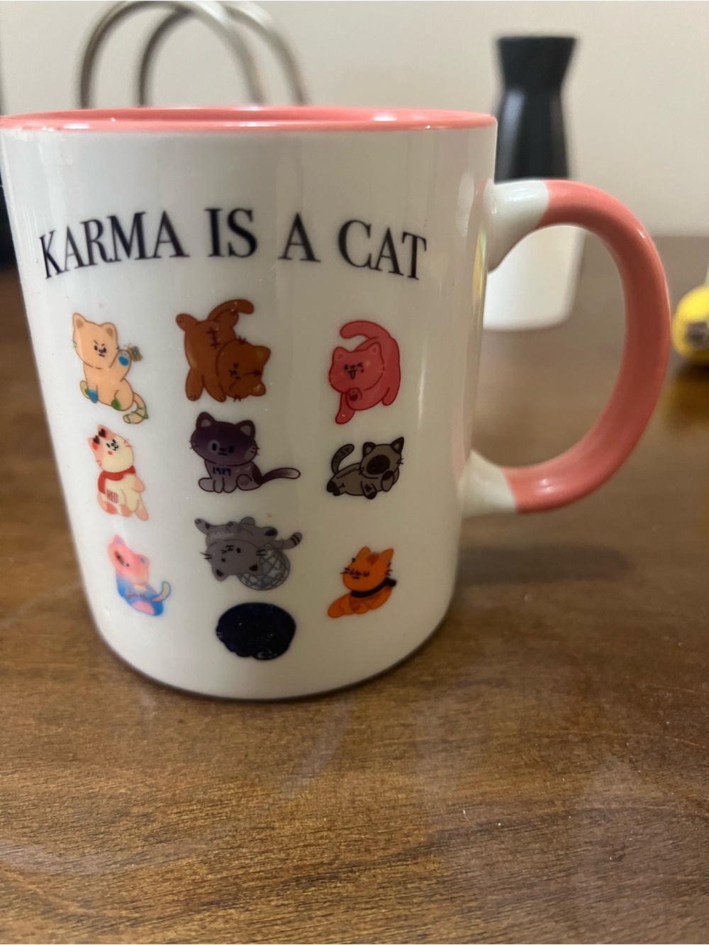 Karma Is A Cat Ceramic Mug - Pink Accent